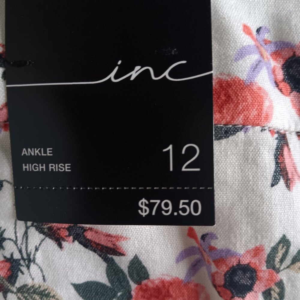 INC International Concepts women's 12 pants floral linen slim ankle high rise - Picture 4 of 9